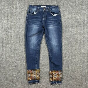 Angel + Premium Womens Skinny Jeans Size 6 Embroidered Boho Cuff Raw Hem